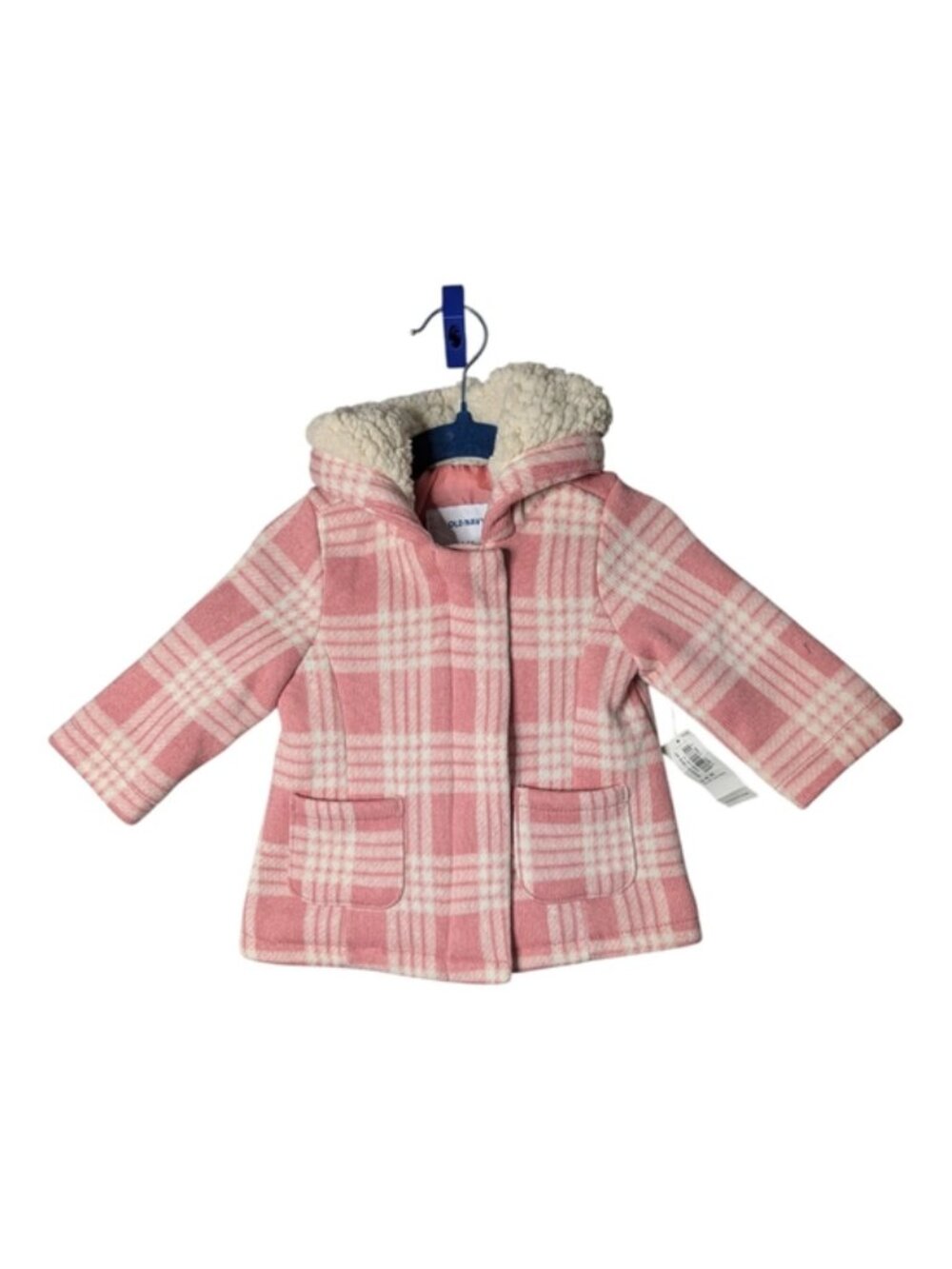 NWT Old Navy Pink/Cream Plaid Sherpa Hooded Jacket Size 3-6 Months